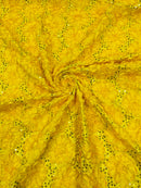 Satin Rosette Sequins Fabric - Yellow - 3D Rosette Satin Rose Fabric with Sequins By Yard