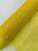 Pearl Sequins Bead Fabric - Yellow - Small Beads and Sequins Embroidered on Lace By Yard