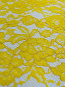 Corded Lace Fabric - Yellow - Embroidered Flower Design Lace Fabric Sold By Yard