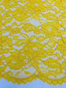 Corded Lace Fabric - Yellow - Embroidered Flower Design Lace Fabric Sold By Yard