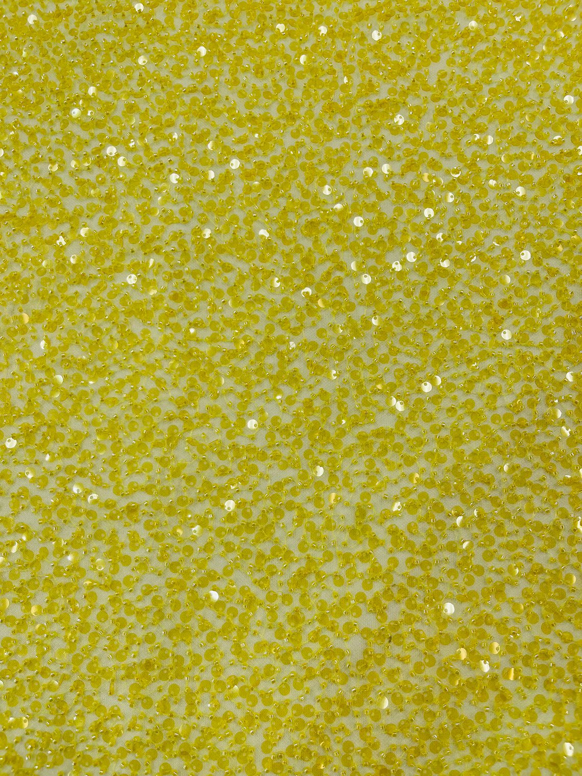 Pearl Sequins Bead Fabric - Yellow - Small Beads and Sequins Embroidered on Lace By Yard