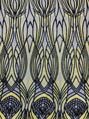Long Wavy Pattern Sequins - Iridescent Yellow / Black - 4 Way Stretch Sequins Fabric Design By Yard
