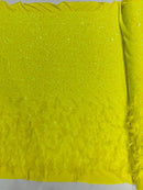 Feather Sequin Velvet Fabric - Yellow Iridescent - 5mm Sequins Velvet 2 Way Stretch 58/60" Fabric By Yard
