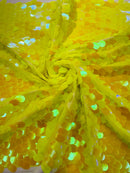 Jumbo Oval Sequins - Yellow Iridescent - Paillette Big Oval Sequins Design Fabric By Yard