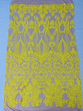 Damask Heart Design - Yellow on Nude- Damask with Heart Design Sequins on Mesh By Yard