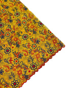 Floral Multi-Color Lace Fabric - Yellow / Red / Blue - Embroidered Design Lace By Yard