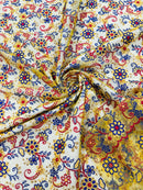 Floral Multi-Color Lace Fabric - Yellow / Red / Blue - Embroidered Design Lace By Yard