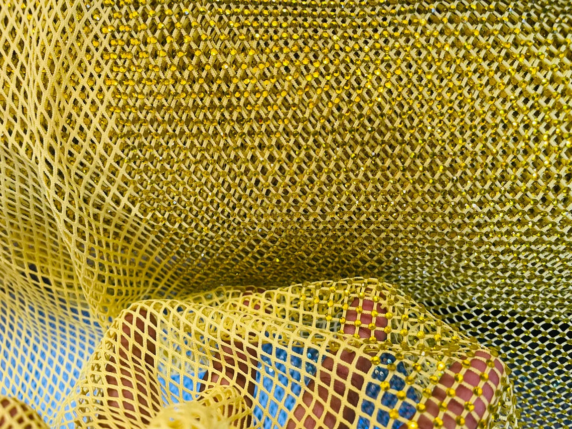 Fish Net Spandex Rhinestone Fabric - Spandex Fish Net Rhinestones Fabric - 15 Yard Roll