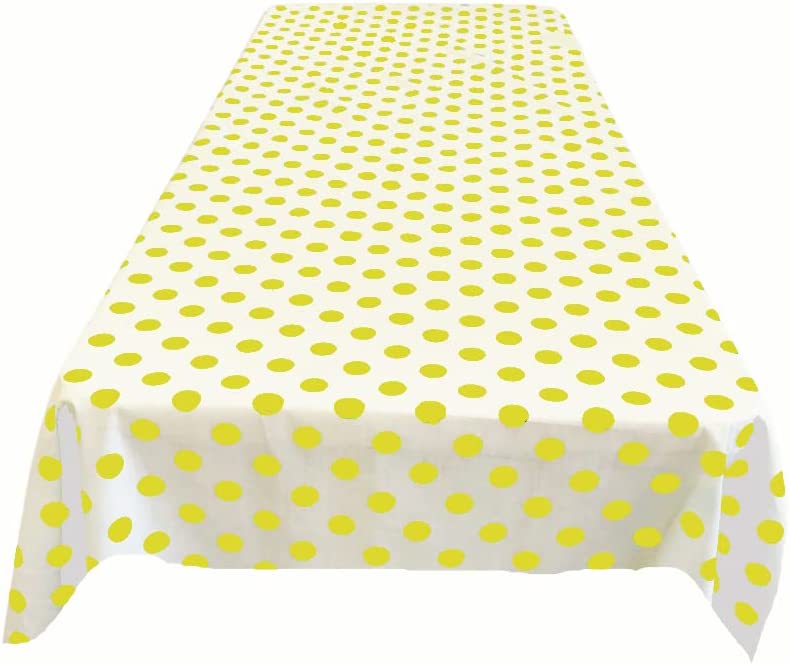 58" Polka Dot Tablecloth - Yellow on White - Polka Dot Design Rectangular Table Cover (Pick Size)