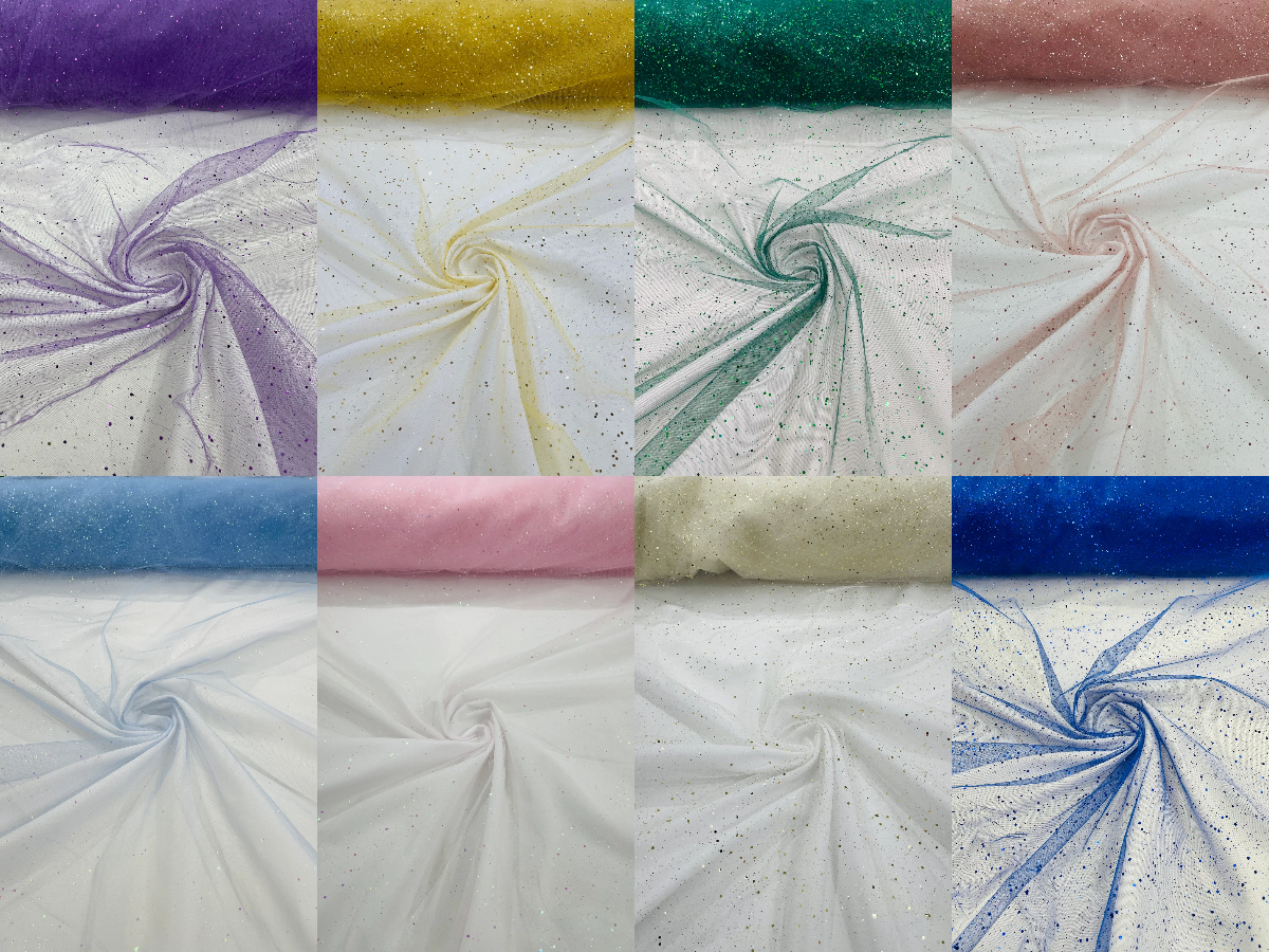 Sparkling Glitter Tulle Fabric - Sparkling Glitter Tulle Mesh Fabric Sold By Yard