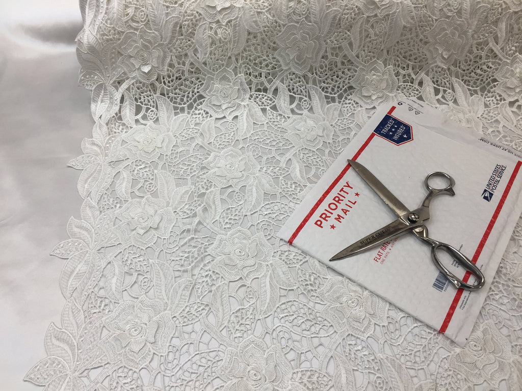 Guipure Lace Fabric - Ivory - Embroidered Bridal Wedding Dress Design Fabrics Sold By The Yard