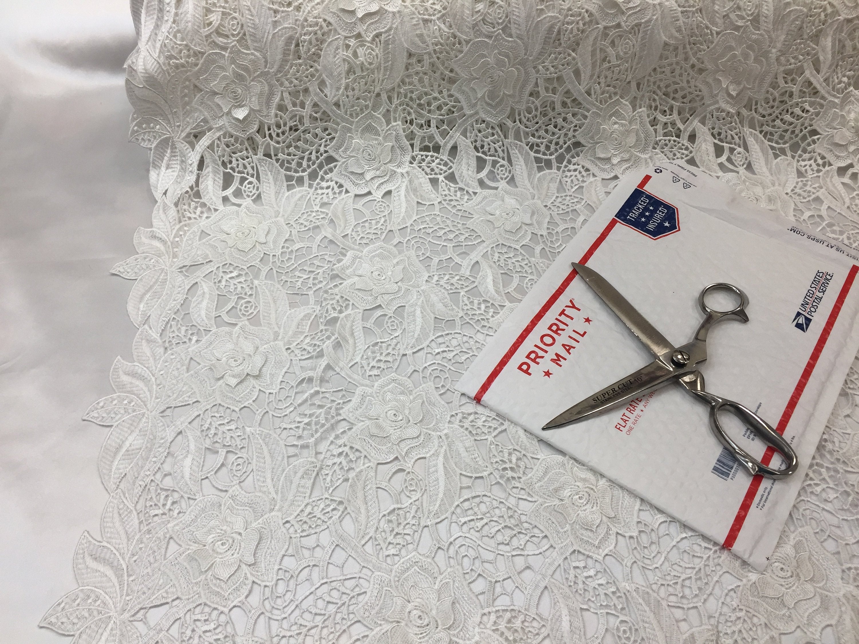 Guipure Lace Fabric - Ivory - Embroidered Bridal Wedding Dress Design Fabrics Sold By The Yard