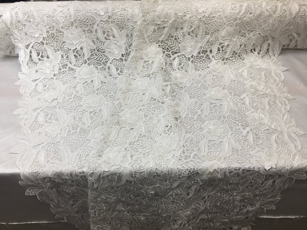 Guipure Lace Fabric - Ivory - Embroidered Bridal Wedding Dress Design Fabrics Sold By The Yard