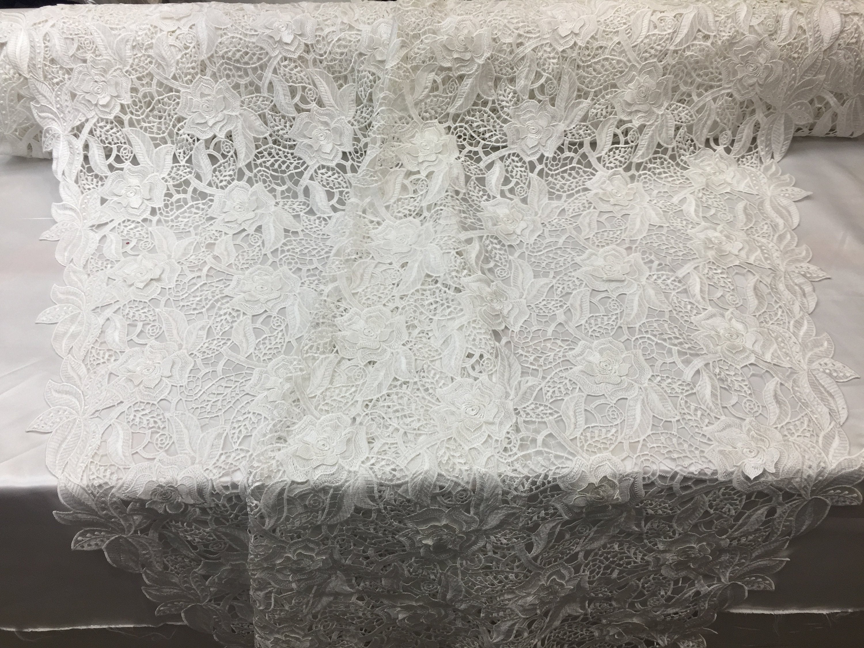 Guipure Lace Fabric - Ivory - Embroidered Bridal Wedding Dress Design Fabrics Sold By The Yard