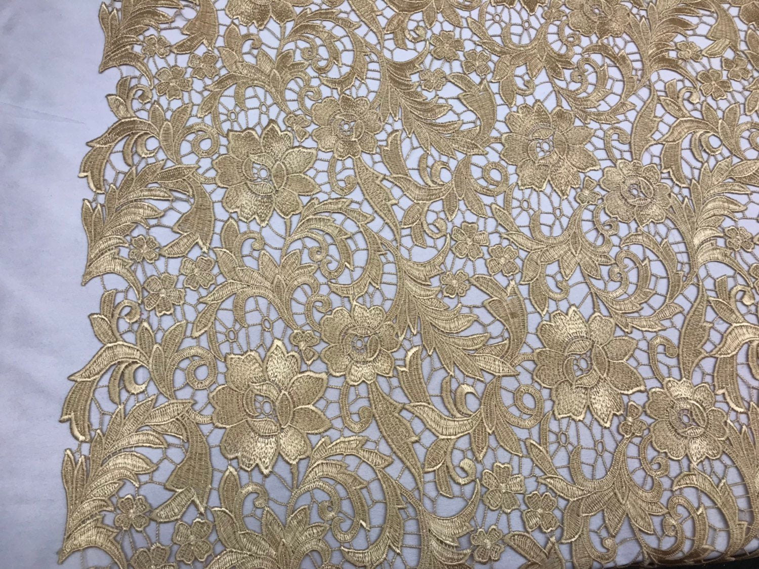 Guipure Lace Fabric - Gold - Embroidered Floral Bridal Lace Guipure Wedding Dress By The Yard