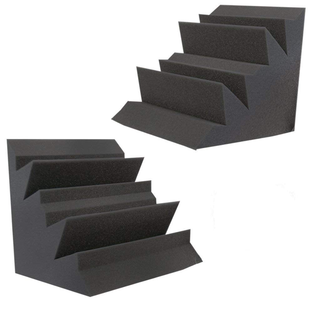 2 Pack Acoustic Foam Bass Trap Recording Studios Corner Wall 12" X 12" X 12"Bass Trap Kit Charcoal