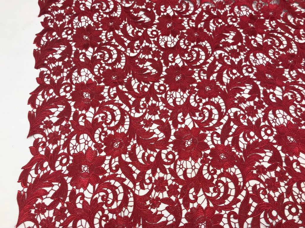 Guipure Lace Fabric Burgundy - Embroidered Floral Bridal Lace Guipure Wedding Dress By The Yard
