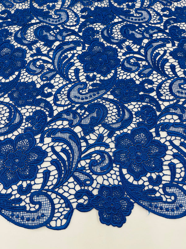 Guipure Lace Fabric - Royal Blue - Floral Bridal Lace Guipure By Yard