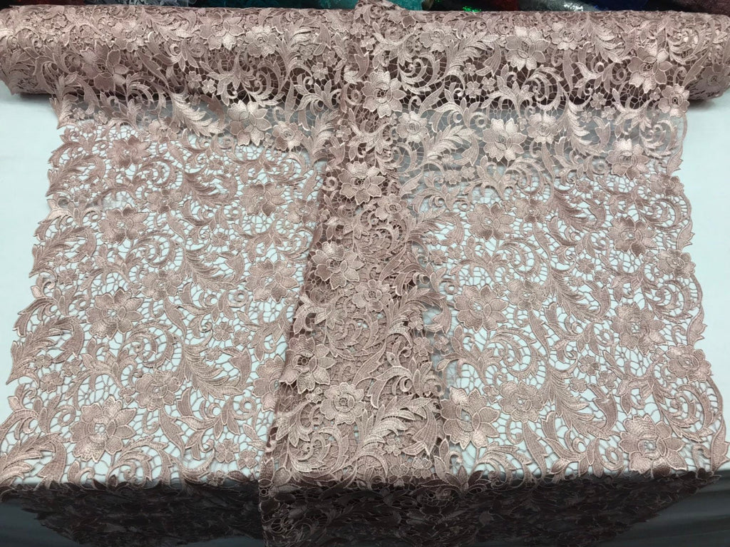 Guipure Lace Fabric Blush Rose - Embroidered Floral Bridal Lace Guipure Wedding Dress By The Yard