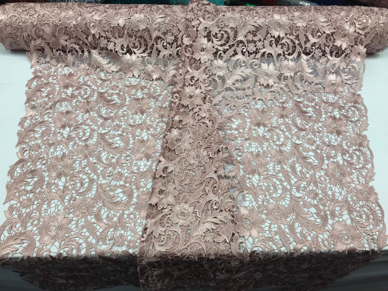 Guipure Lace Fabric Blush Rose - Embroidered Floral Bridal Lace Guipure Wedding Dress By The Yard