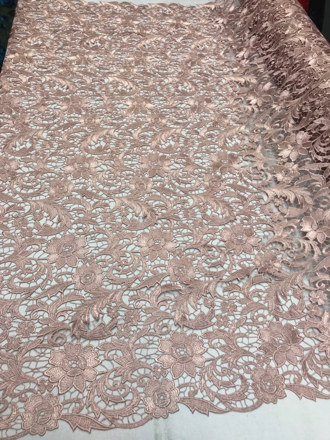 Guipure Lace Fabric Blush Rose - Embroidered Floral Bridal Lace Guipure Wedding Dress By The Yard