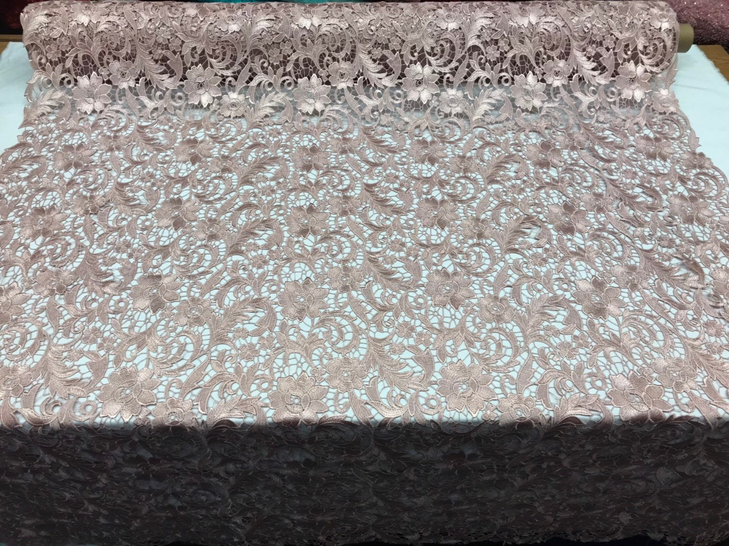 Guipure Lace Fabric Blush Rose - Embroidered Floral Bridal Lace Guipure Wedding Dress By The Yard