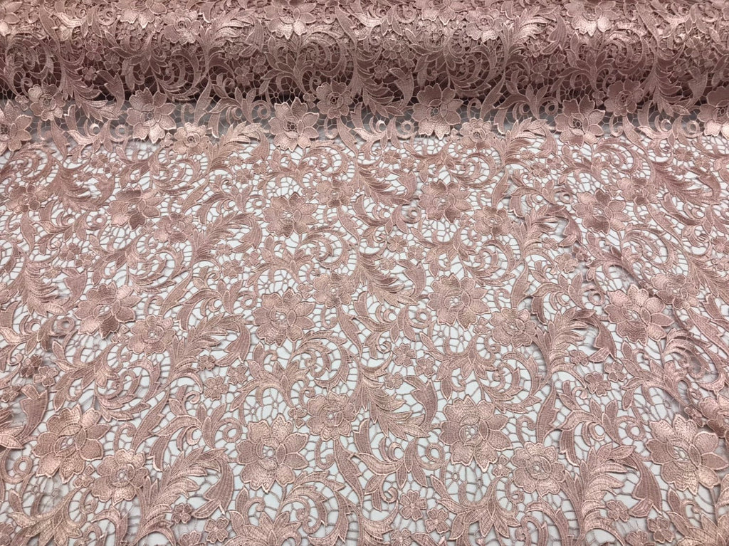 Guipure Lace Fabric Blush Rose - Embroidered Floral Bridal Lace Guipure Wedding Dress By The Yard
