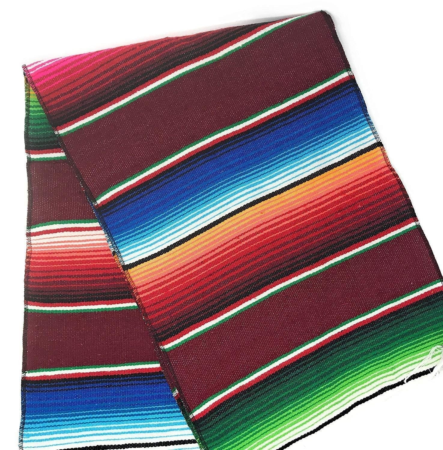 Mexican Sarape - Burgundy - Table Runner 14" Wide by 84" Long Table Runner/Fiesta Table Runner
