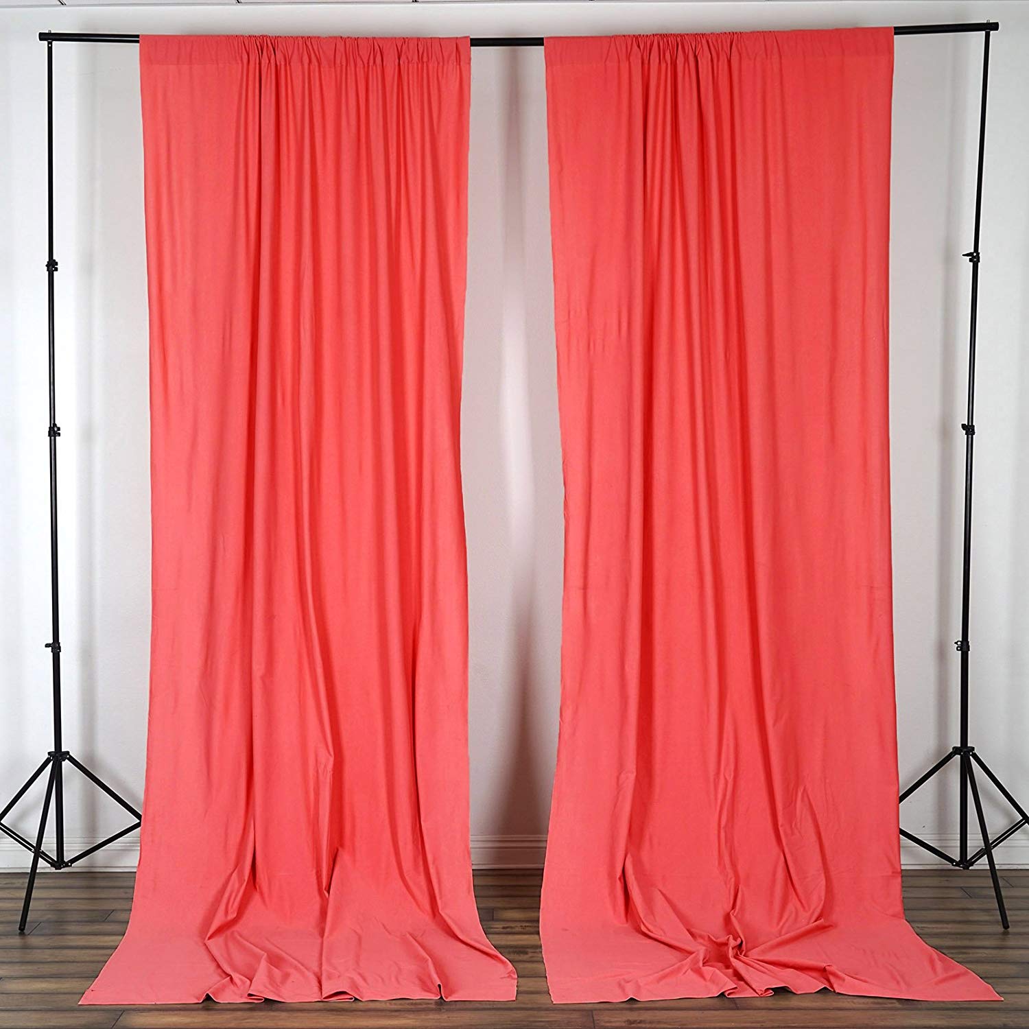 5 Feet x 10 Feet - Coral - Polyester Poplin Backdrop Drape Curtains, Photography Event Decor 1 Pair