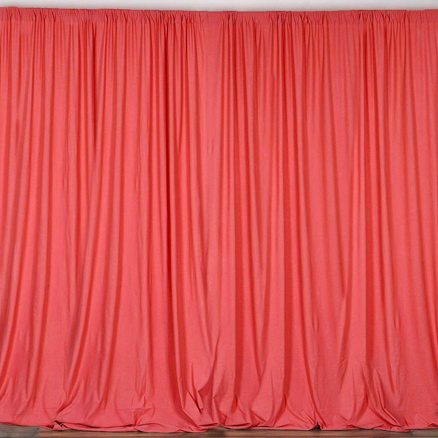 5 Feet x 10 Feet - Coral - Polyester Poplin Backdrop Drape Curtains, Photography Event Decor 1 Pair