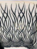 4 Way Stretch - Black - Vines Design Sequins Fabric Embroidered On Mesh Sold By The Yard