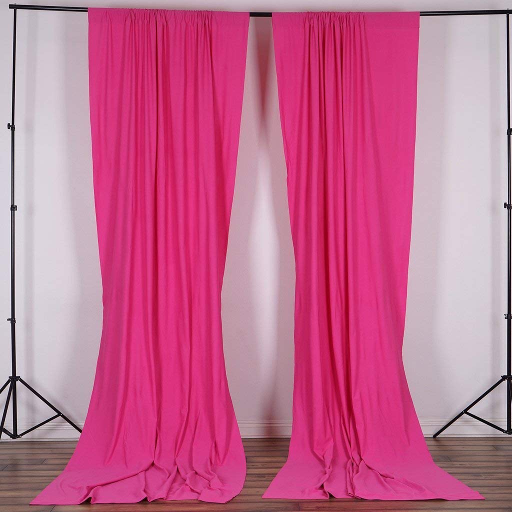 5 Feet x 10 Feet - Fuschia Polyester Poplin Backdrop Drape Curtains Photography Event Decor 1 Pair