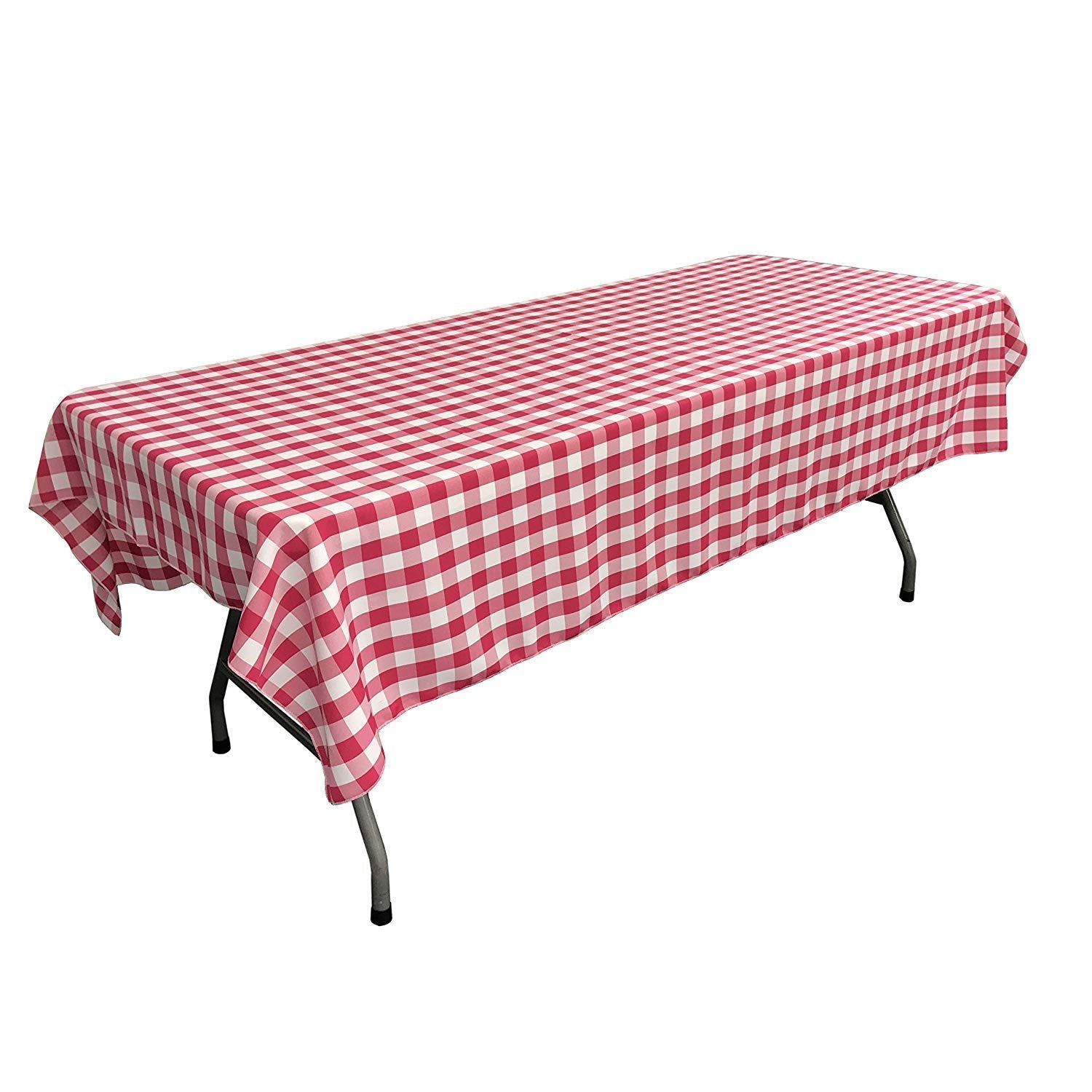 60" Rectangular Checkered Tablecloth (Fuchsia/White) Linen Checkered Tablecloth