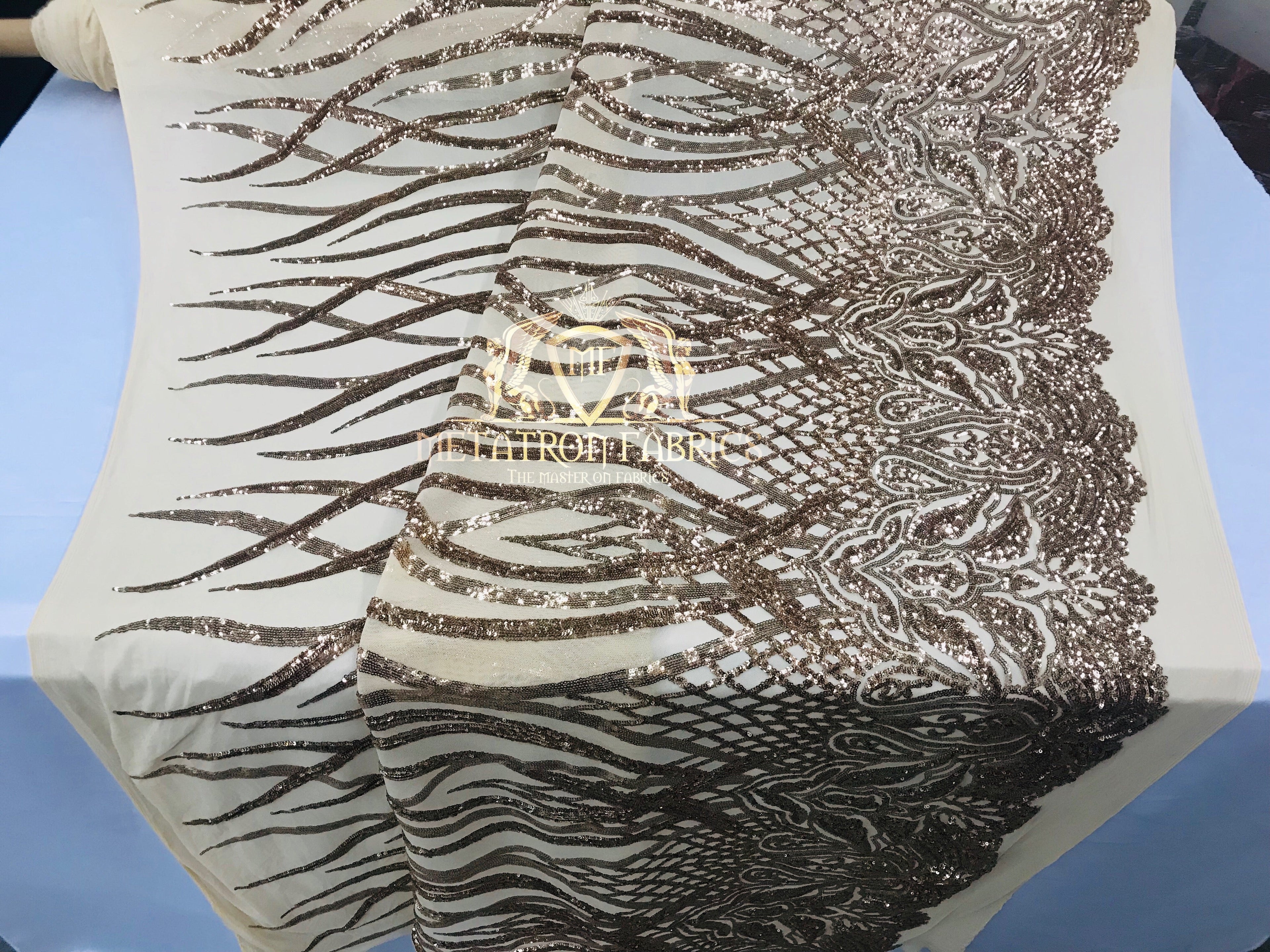 4 Way Stretch - Gold - Vines Design Sequins Fabric Embroidered On Mesh Sold By The Yard