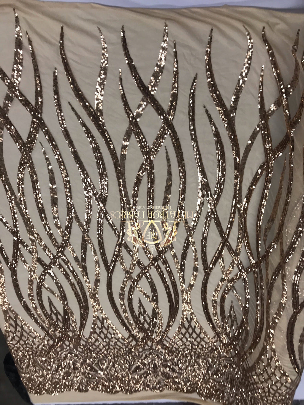 4 Way Stretch - Gold - Vines Design Sequins Fabric Embroidered On Mesh Sold By The Yard