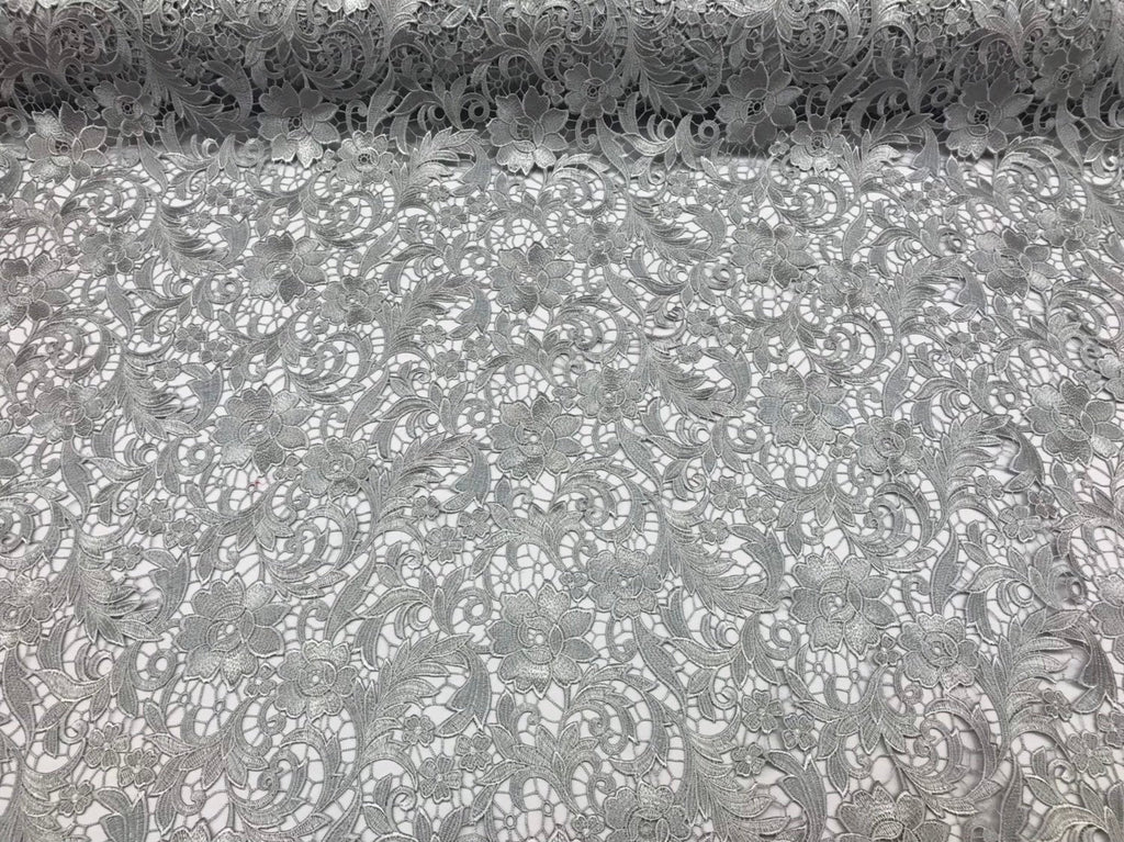 Guipure Lace Fabric - Grey - Embroidered Floral Bridal Lace Guipure Wedding Dress By The Yard