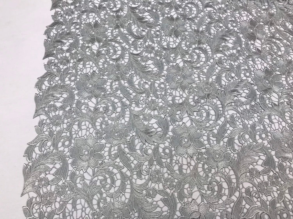 Guipure Lace Fabric - Grey - Embroidered Floral Bridal Lace Guipure Wedding Dress By The Yard