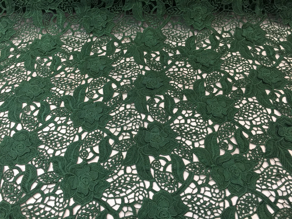 Guipure Lace Fabric - Hunter Green - Embroidered Bridal Wedding Dress Design Sold By The Yard