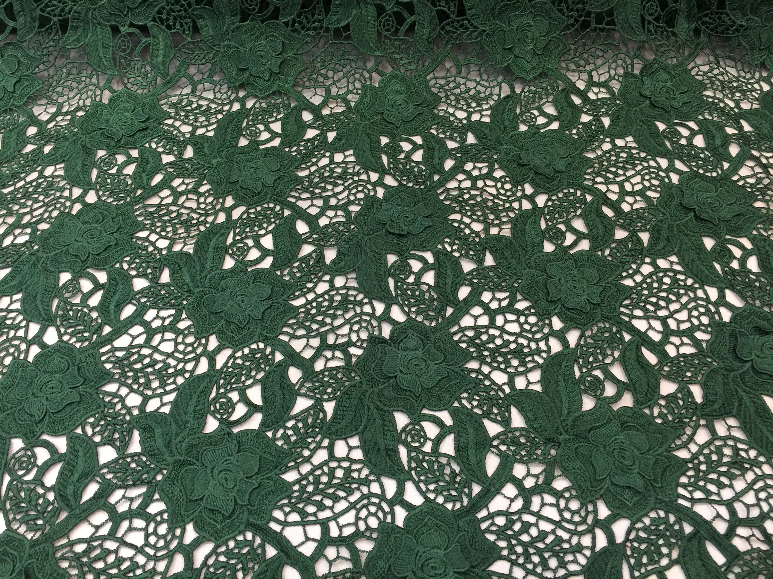 Guipure Lace Fabric - Hunter Green - Embroidered Bridal Wedding Dress Design Sold By The Yard