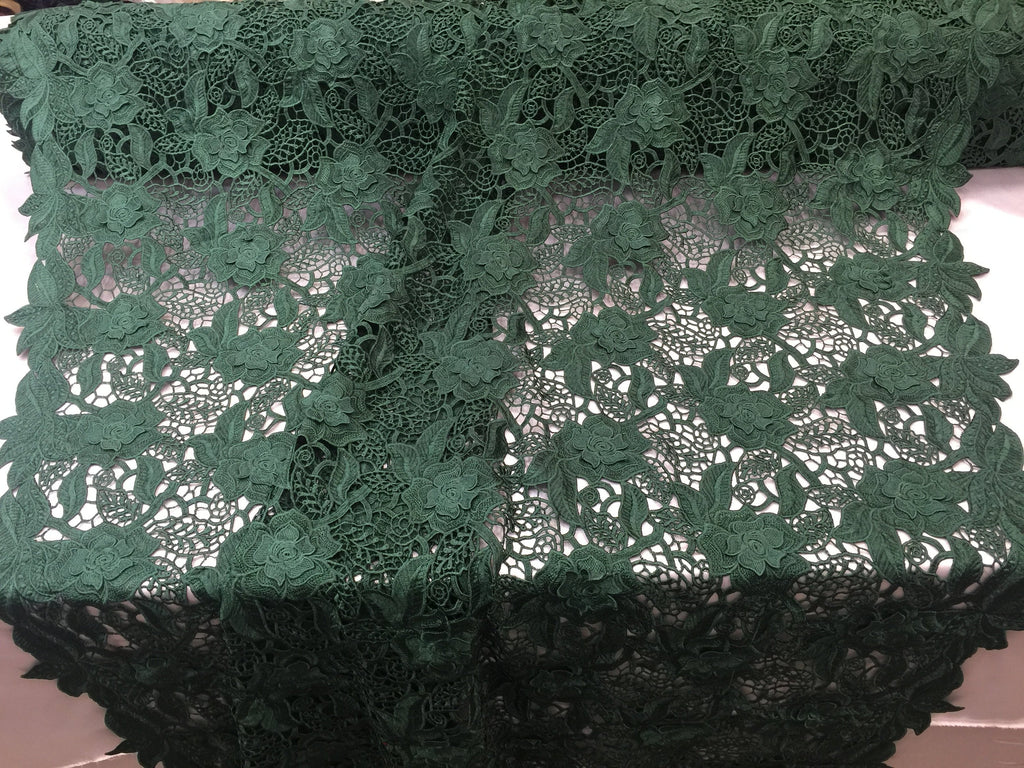 Guipure Lace Fabric - Hunter Green - Embroidered Bridal Wedding Dress Design Sold By The Yard