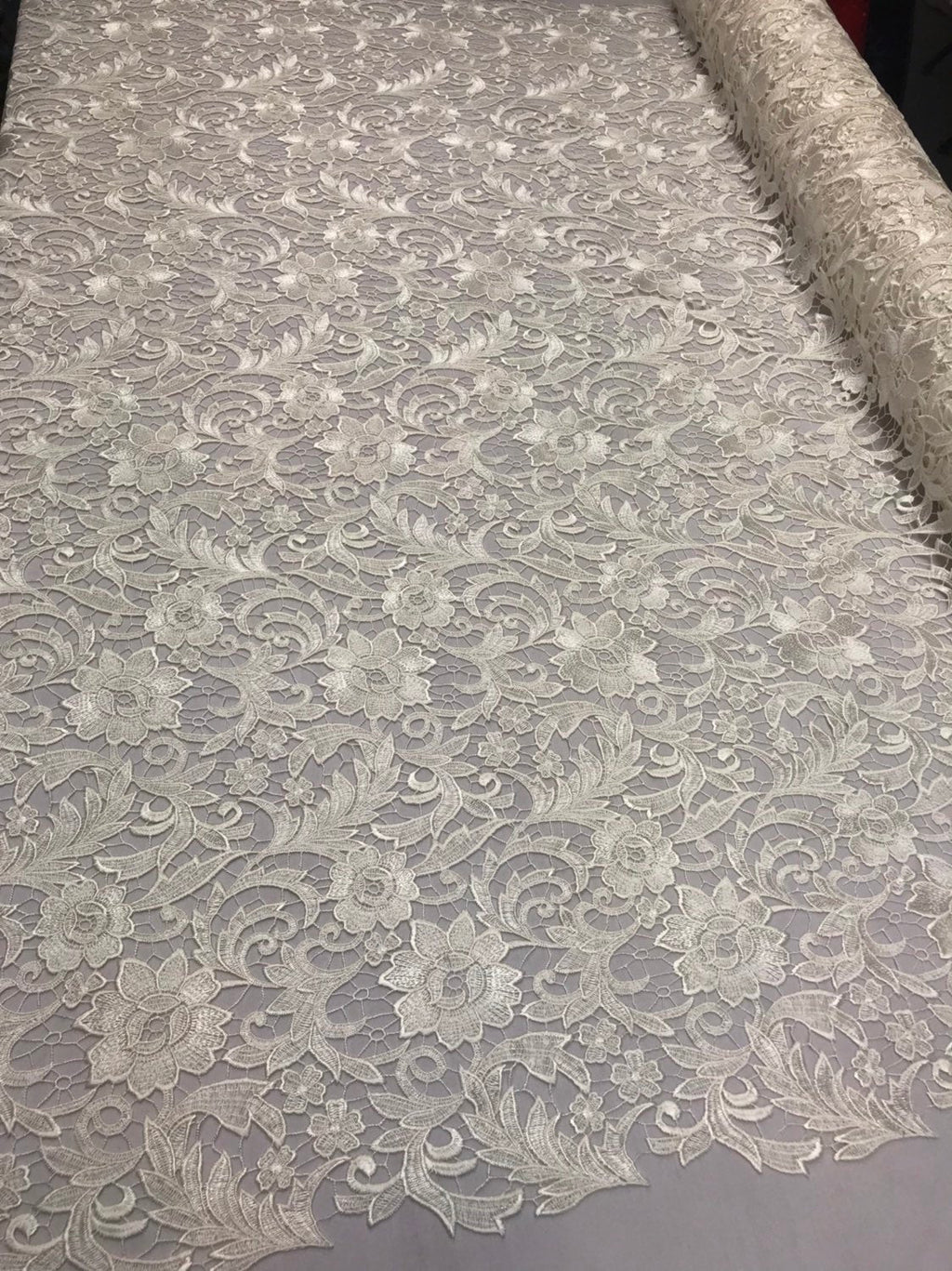 Guipure Lace Fabric - Ivory - Embroidered Floral Bridal Lace Guipure Wedding Dress By The Yard