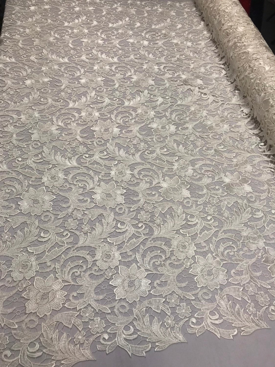 Guipure Lace Fabric - Ivory - Embroidered Floral Bridal Lace Guipure Wedding Dress By The Yard