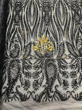 Damask Net Sequins - Orange - Design Sequins on 4 Way Stretch Sold By The Yard
