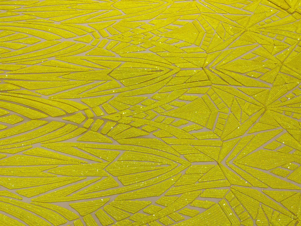 Geometric Fabric - Yellow - Geometric Sequins Pattern Design 4 Way Stretch Sold By Yard