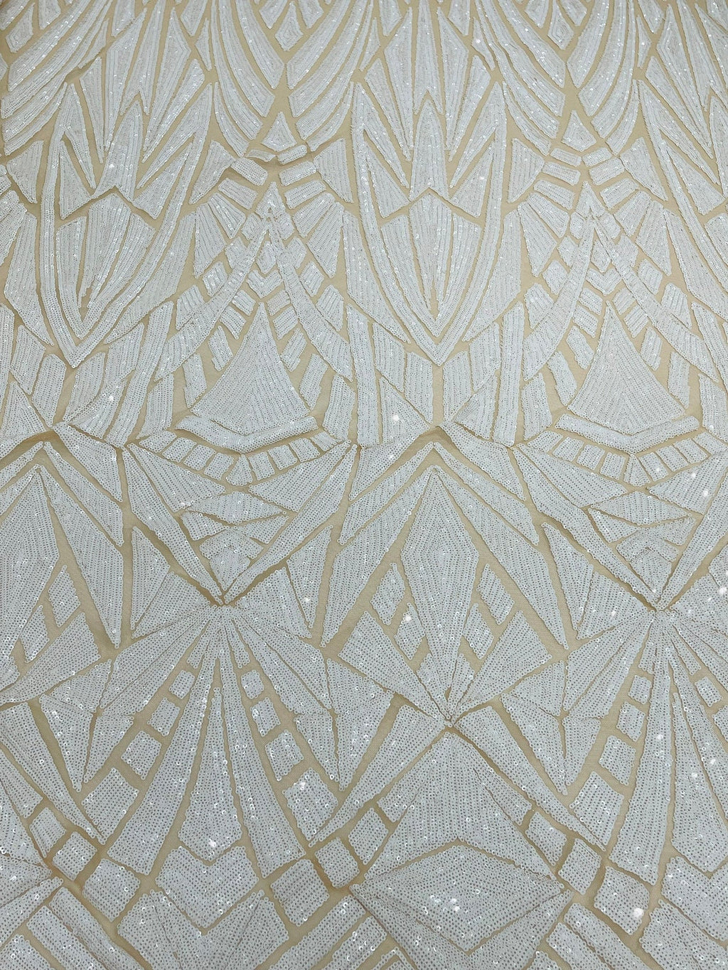 Geometric Fabric - White - Geometric Sequins Pattern Design 4 Way Stretch Sold By Yard