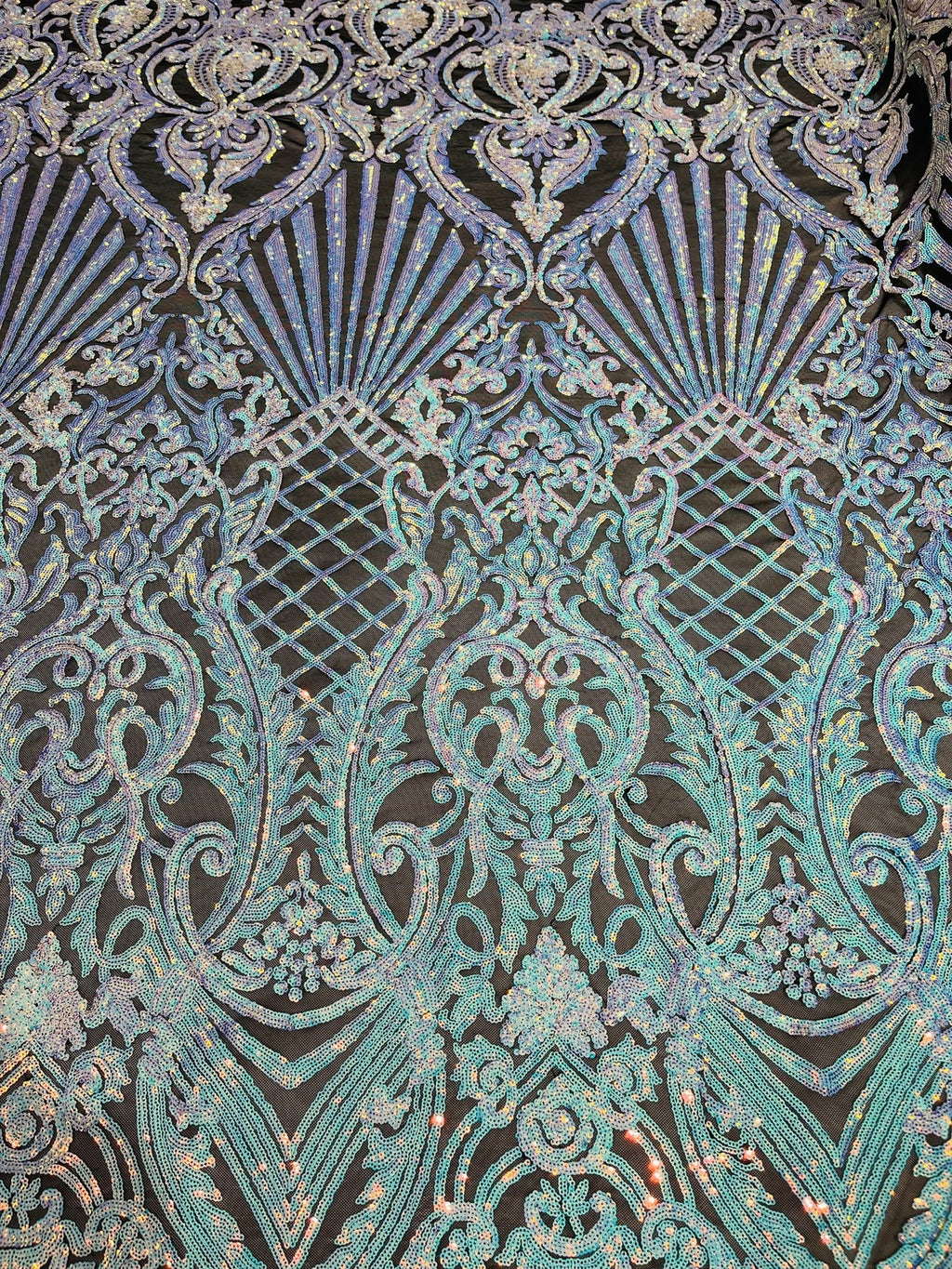 Damask Geometric Sequins - Unicorn - 4 Way Stretch Sequins Damask Pattern Design Sold By Yard