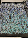 Damask Geometric Sequins - Unicorn - 4 Way Stretch Sequins Damask Pattern Design Sold By Yard