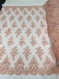 Fancy Lace Design - Blush - Flower Embroidery Design Mesh Fabric By The Yard