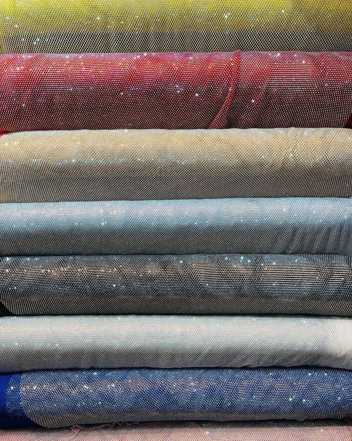 Fish Net Spandex Rhinestone Fabric - Gold - Solid Spandex Fish Net Design Fabric with Rhinestones by Yard