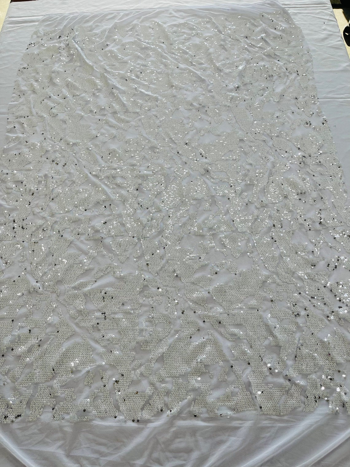 Iridescent Sequins Fabric - White/Silver - Two Tone Sequins Fabrics By Yard